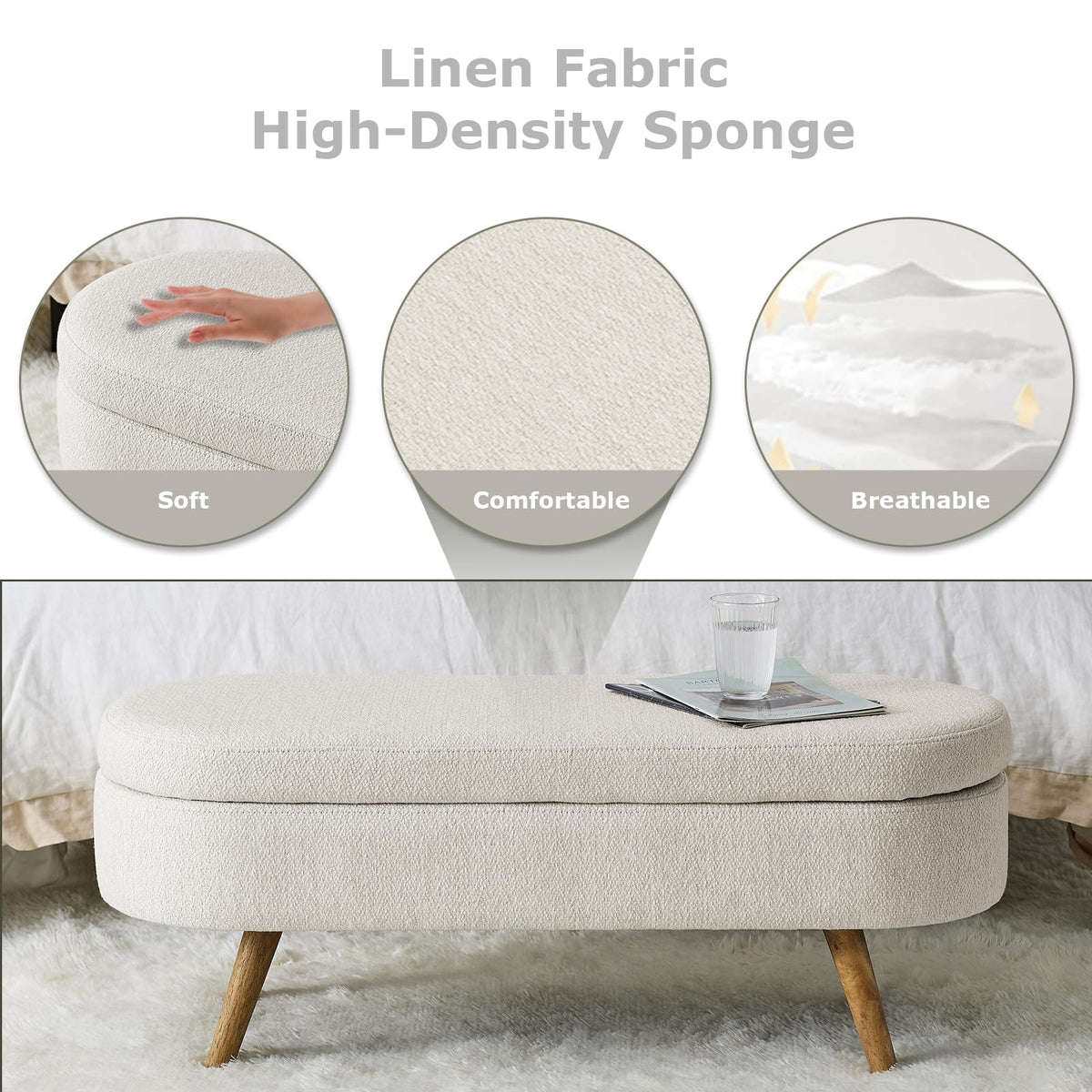 Oval Storage Bench Linen Fabric P355584