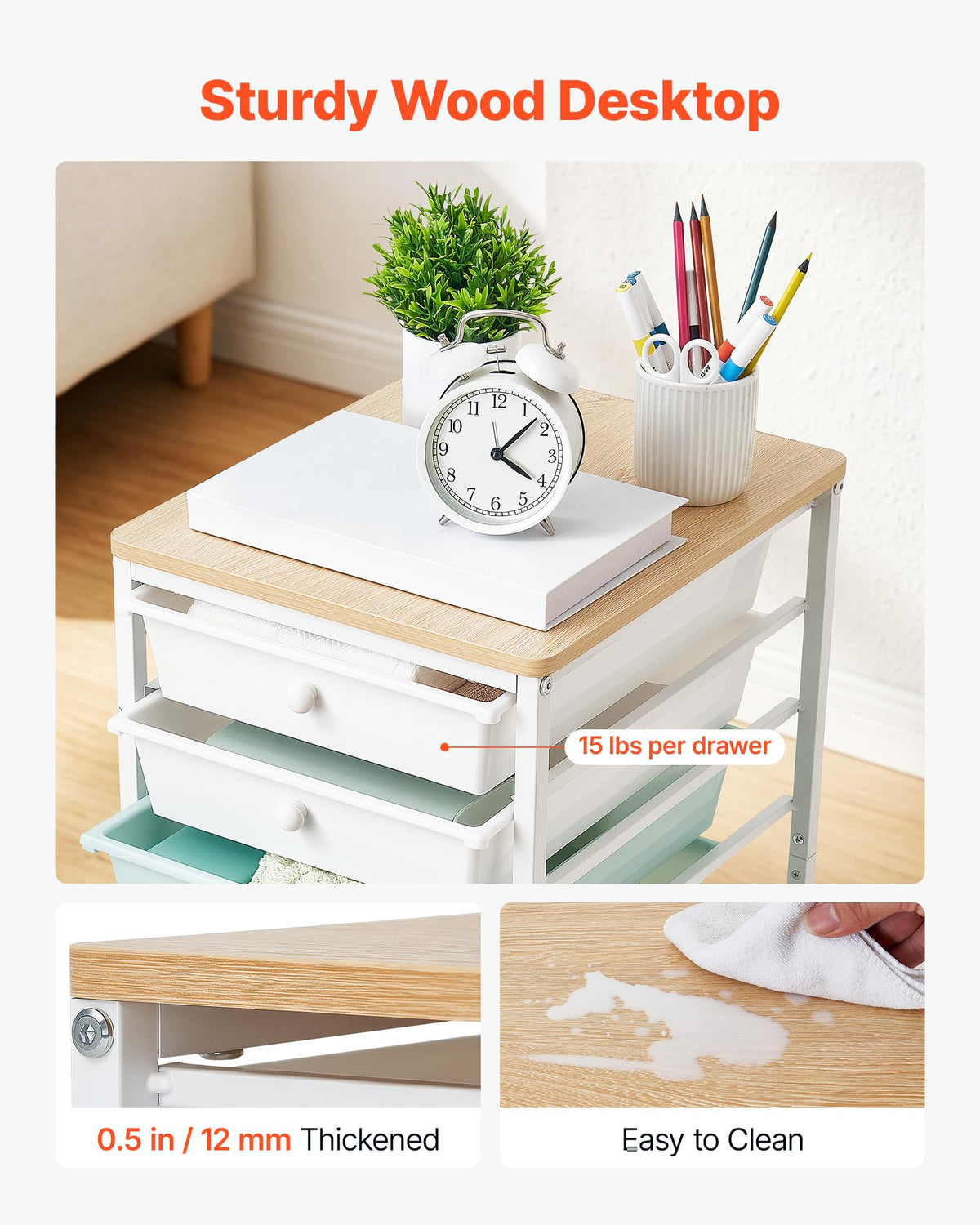 8 Drawer Rolling Storage Cart with Wood Top D307