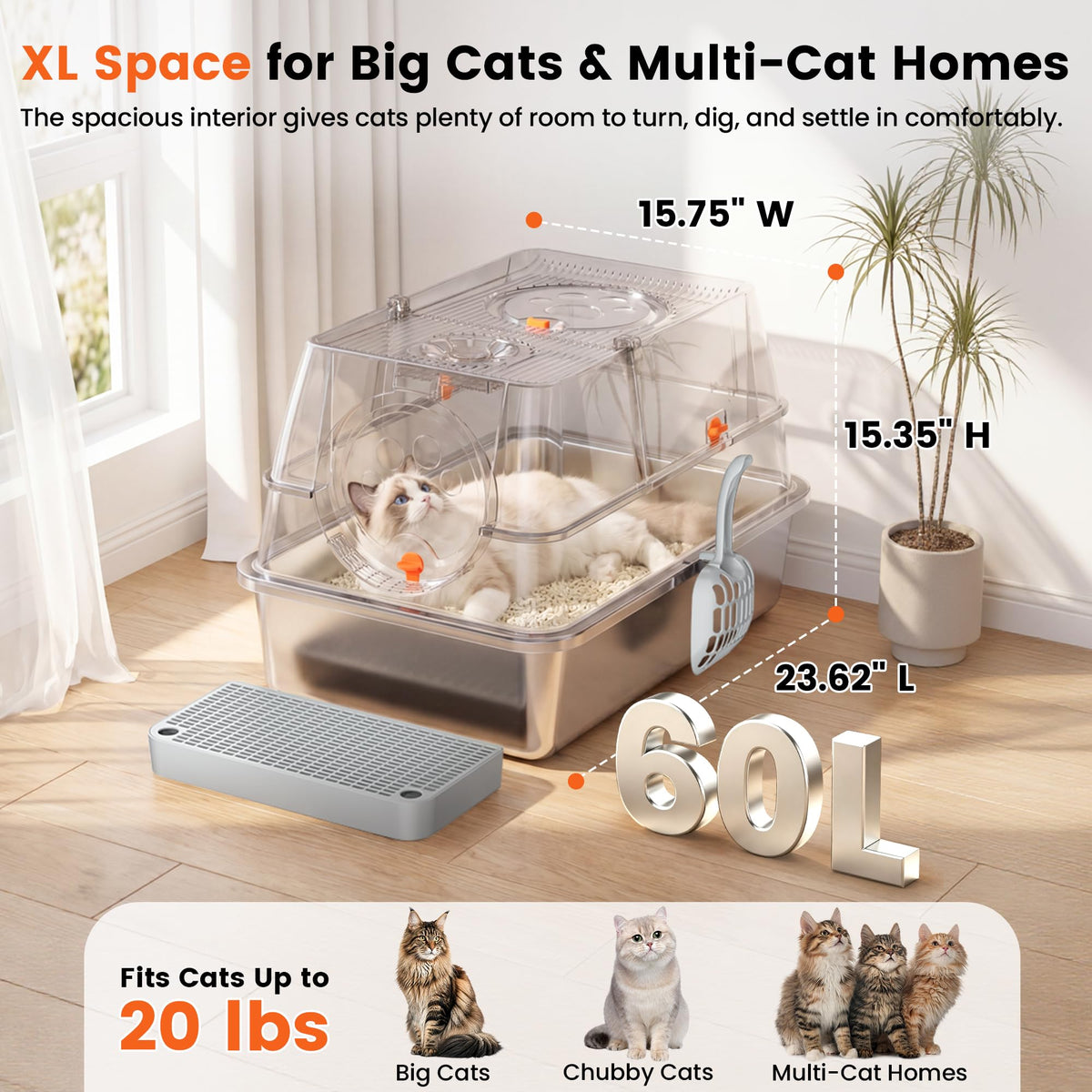 XL Stainless Steel Litter Box with Lid M6807