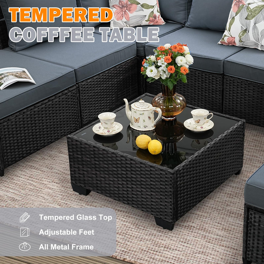 5 Pieces Wicker PE Rattan Patio Furniture Set with Cushion & Coffee Table, Grey E52578