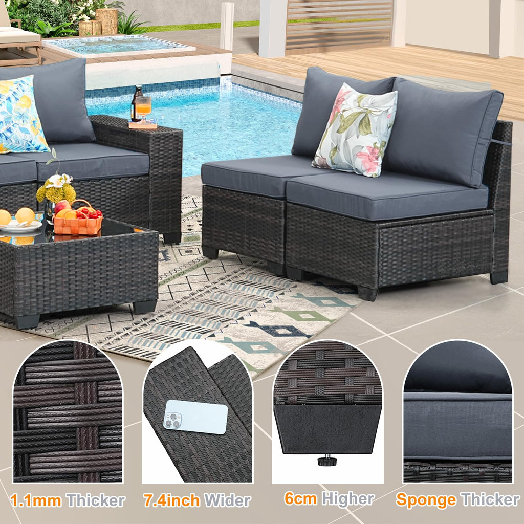 5 Pieces Wicker PE Rattan Patio Furniture Set with Cushion & Coffee Table, Grey E52578