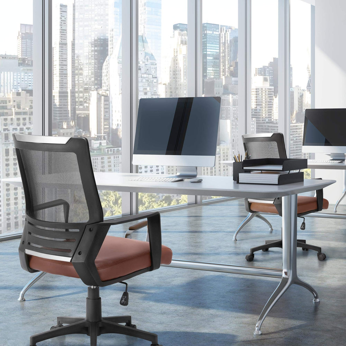 Brown Mesh Swivel Office Desk Chair F8013