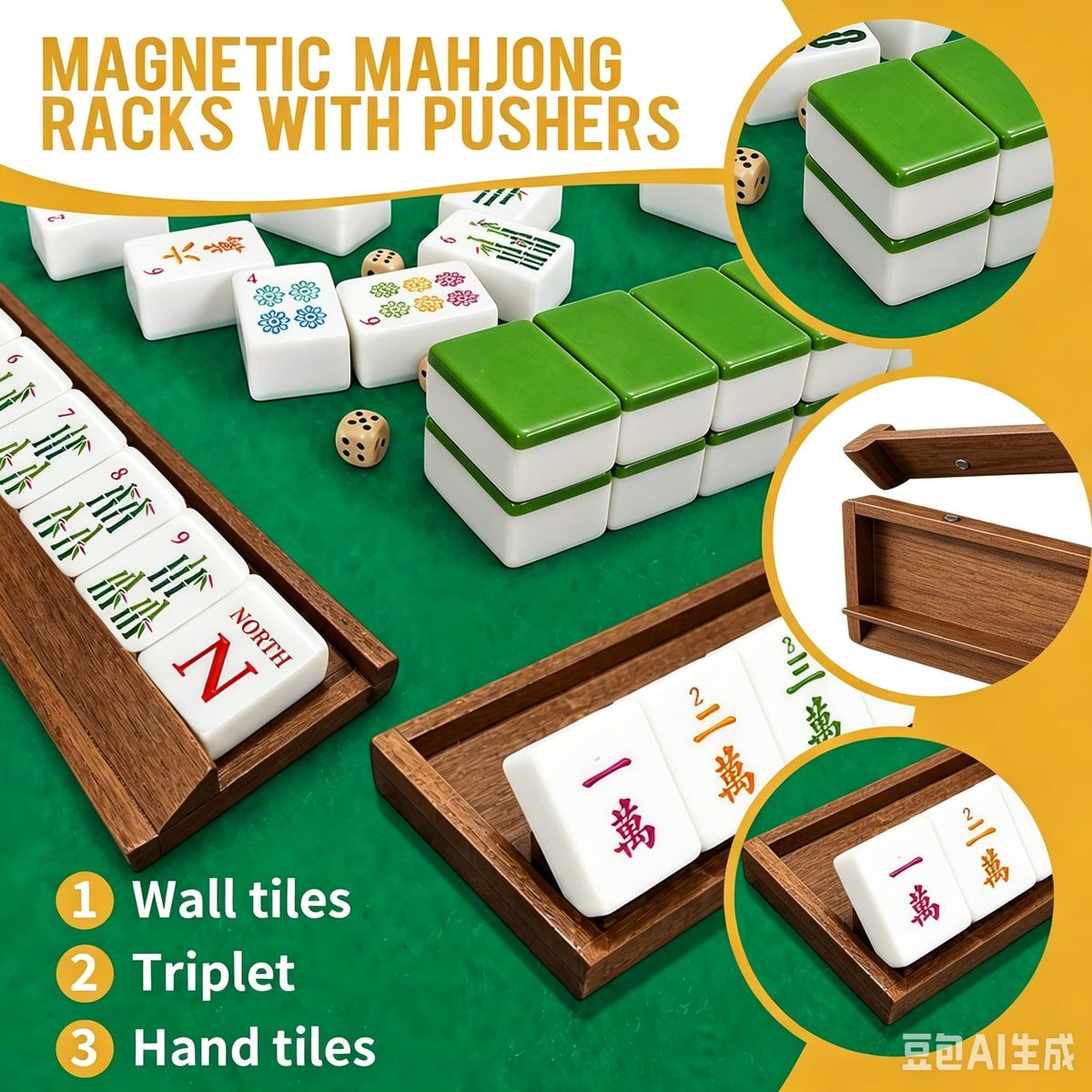 Acacia Wooden Mahjong Racks with Pushers W23278