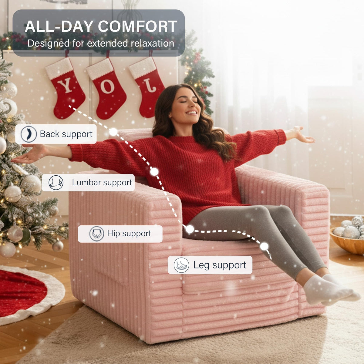 Pink Folding Sofa Bed with Ottoman E467