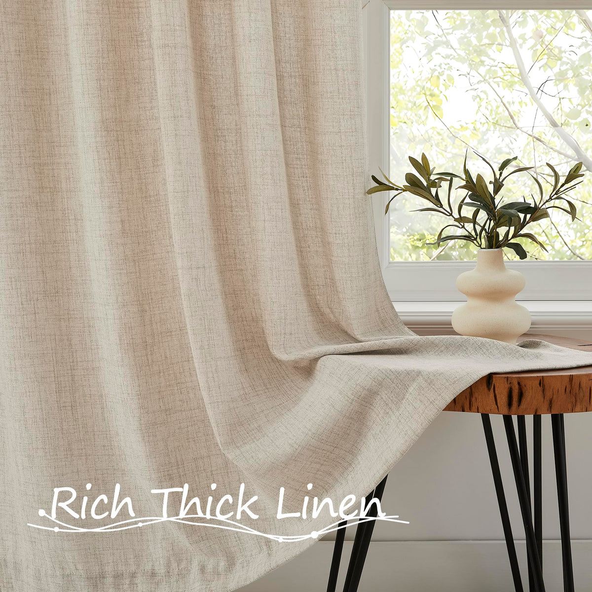 Linen Semi Sheer Door Curtain, 25 x 72 Inches, Natural, 1 Panel H401
