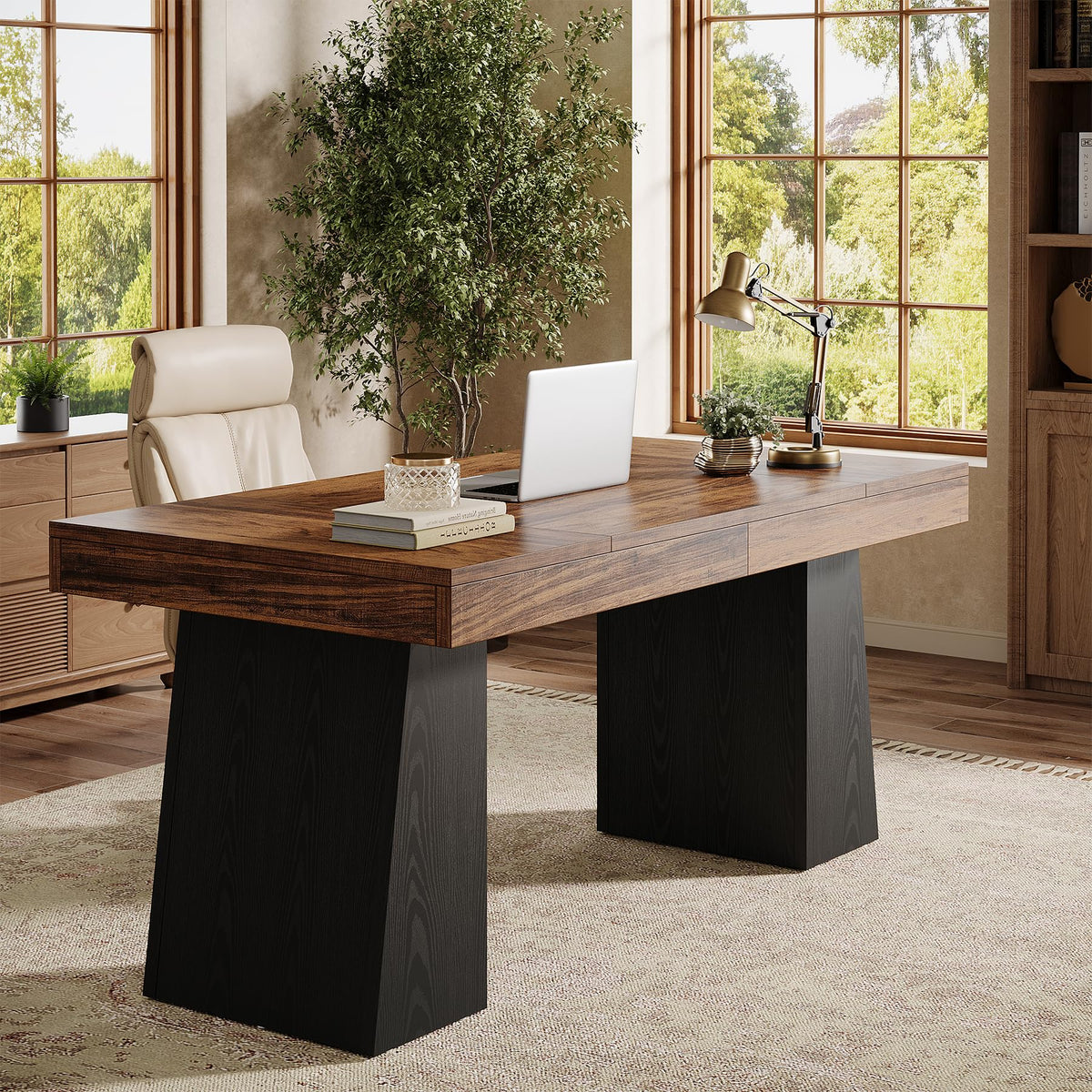 55" Wooden Office Desk with Double Pedestal N96258