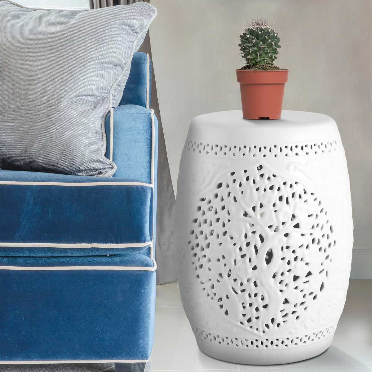 White Ceramic Garden Stool U19084