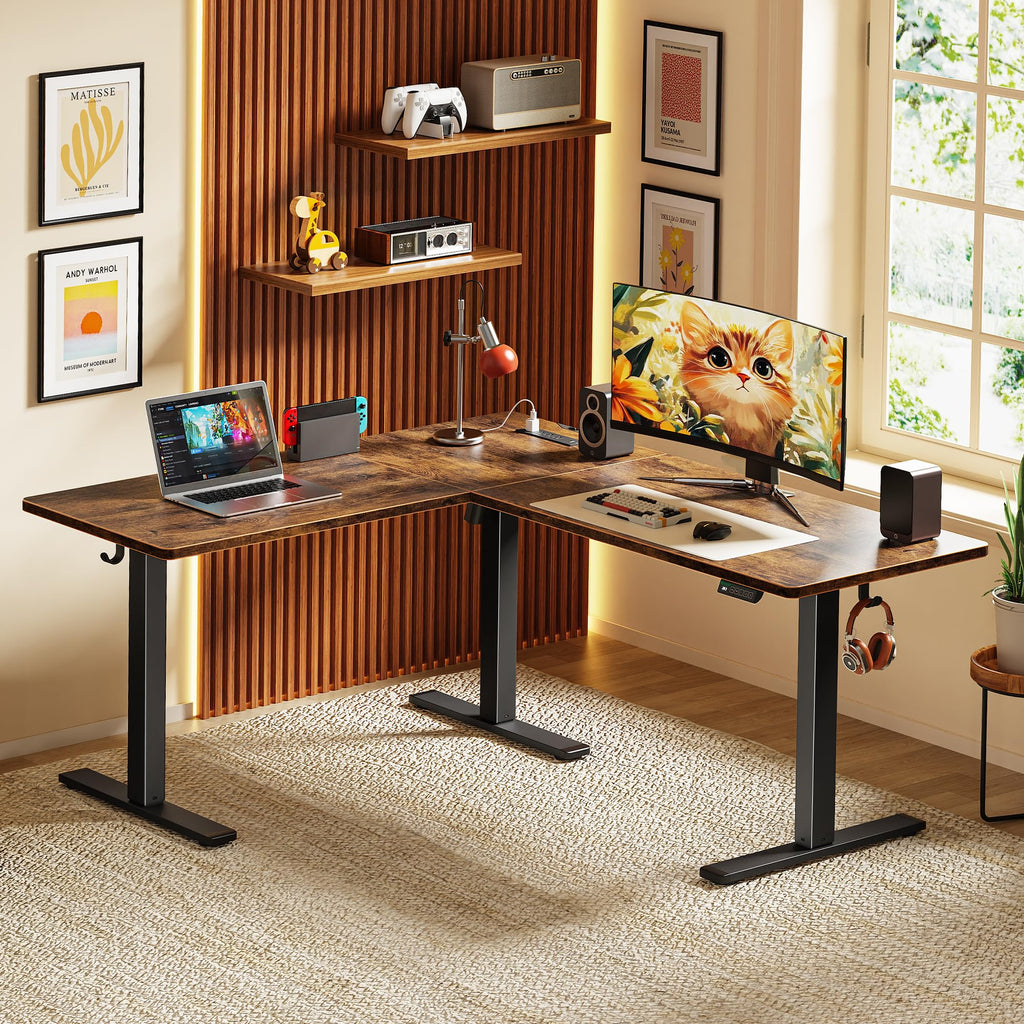 63 x 55 Inch L Shaped Standing Desk with Power Outlets B139