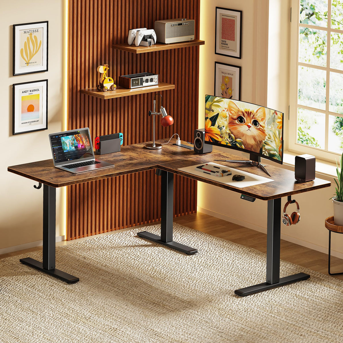 63 x 55 Inch L Shaped Standing Desk with Power Outlets B139