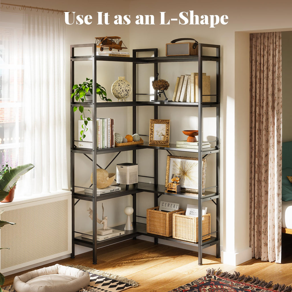 5 Tier L Shaped Corner Bookshelf with 10 Open Shelves Z274420