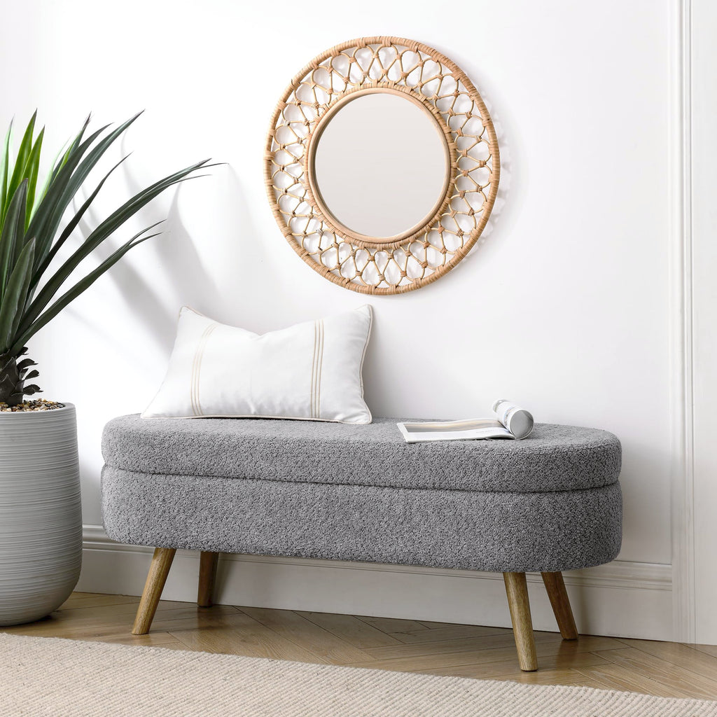 Oval Storage Bench with Rubber Wood Legs Gray Q84507