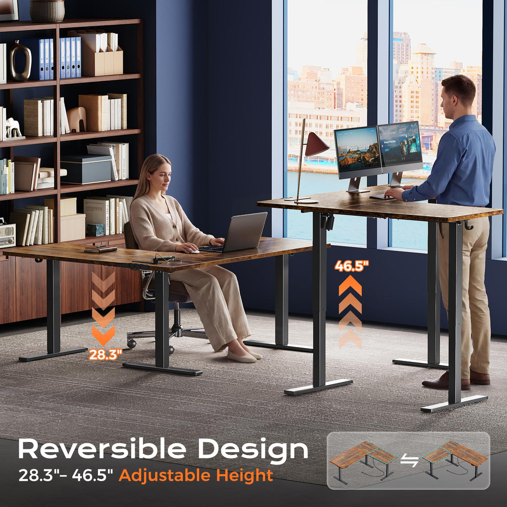 63 x 55 Inch L Shaped Standing Desk with Power Outlets B139