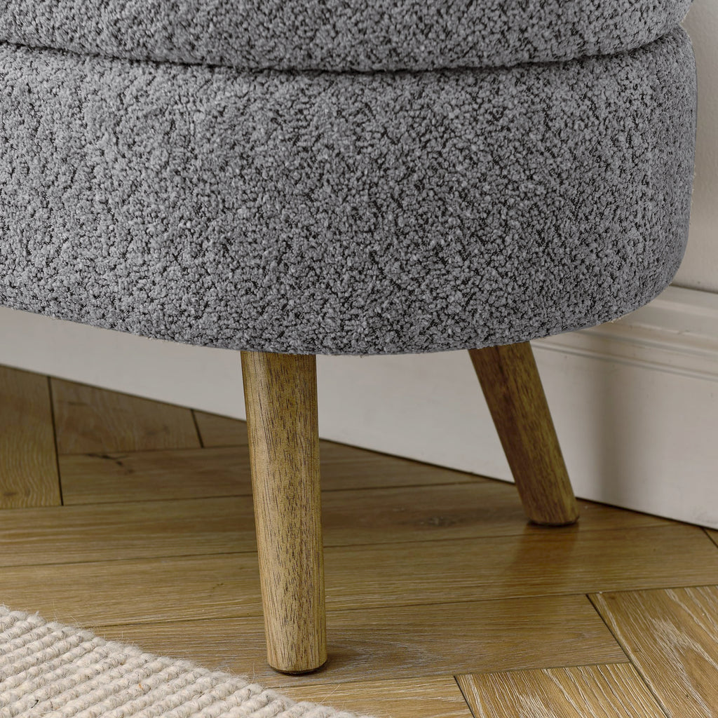 Oval Storage Bench with Rubber Wood Legs Gray Q84507