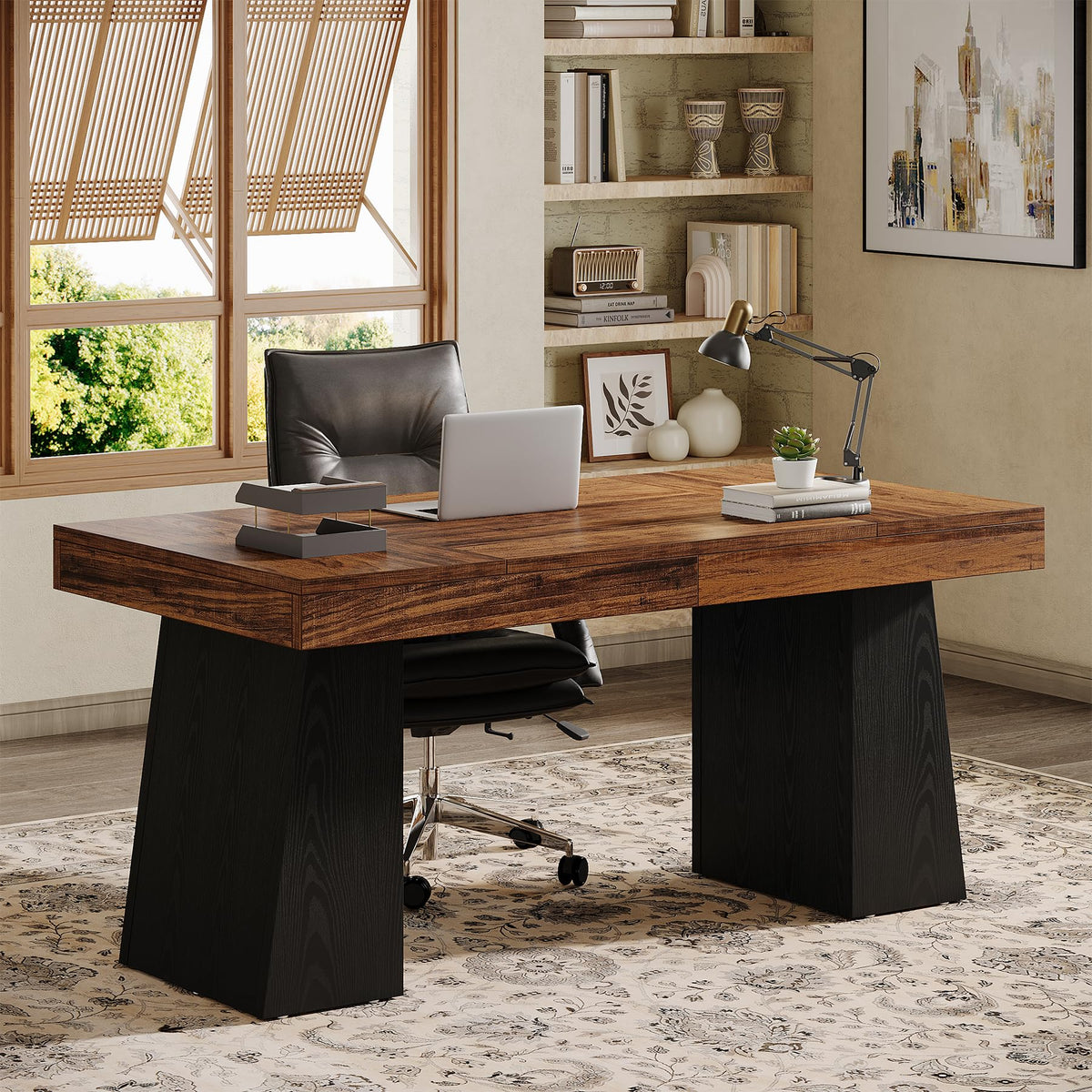 55" Wooden Office Desk with Double Pedestal N96258