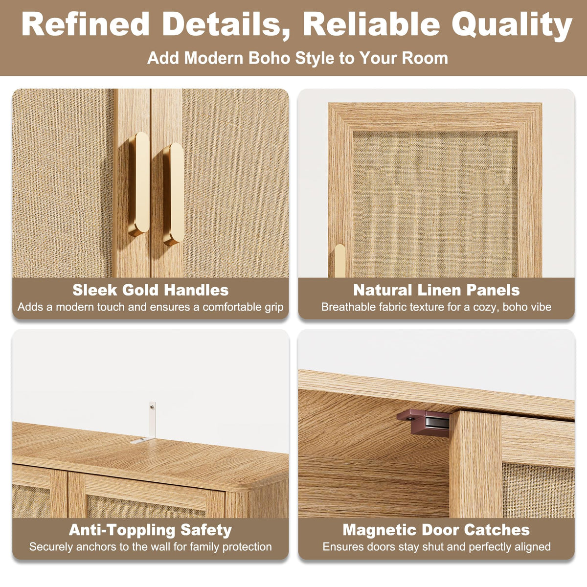 Over the Toilet Storage Cabinet with Rattan Doors S6020