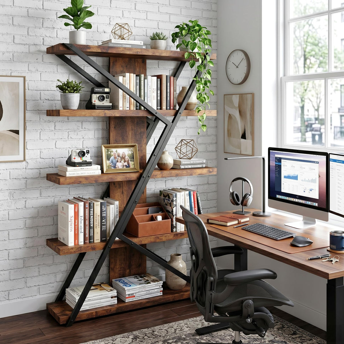5-Tier Wood and Metal Bookshelf V764289