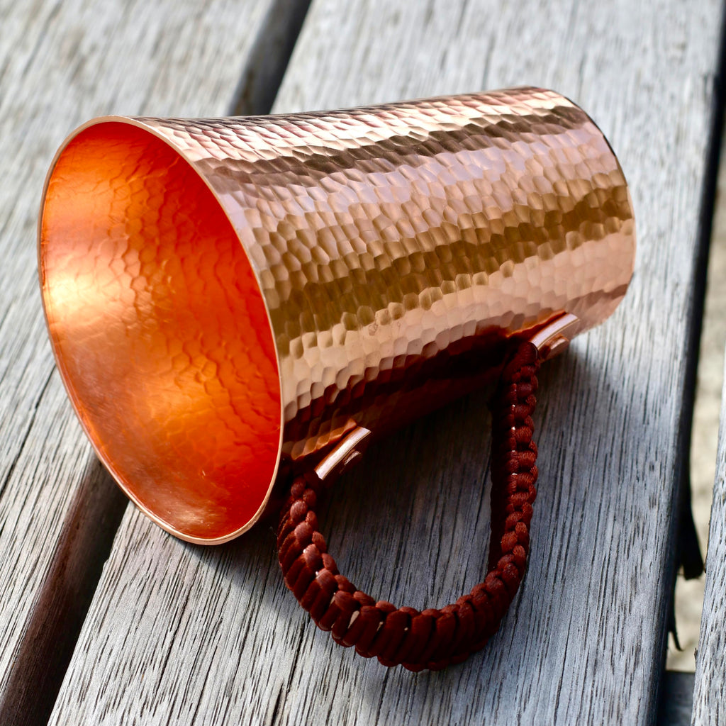 Copper Hand Hammered Ice Tea Cup with Handle 15 OZ U972