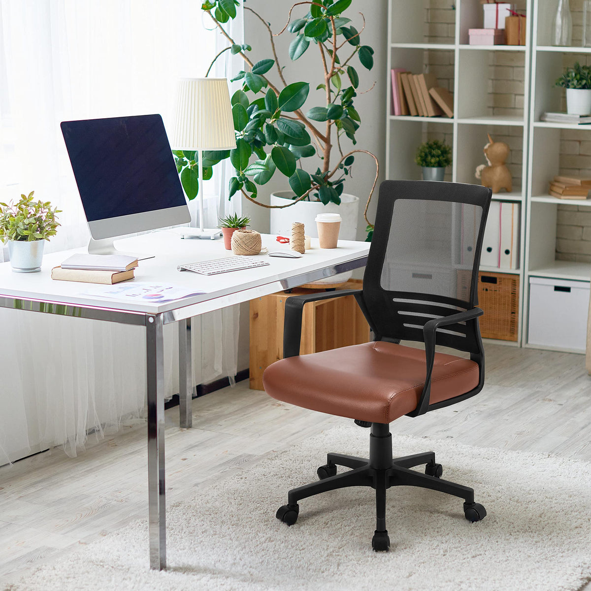 Brown Mesh Swivel Office Desk Chair F8013