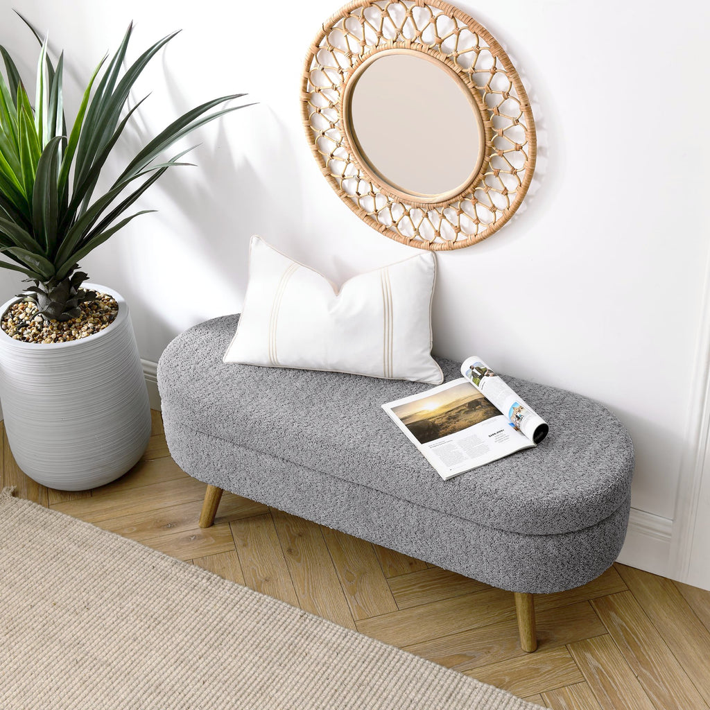 Oval Storage Bench with Rubber Wood Legs Gray Q84507