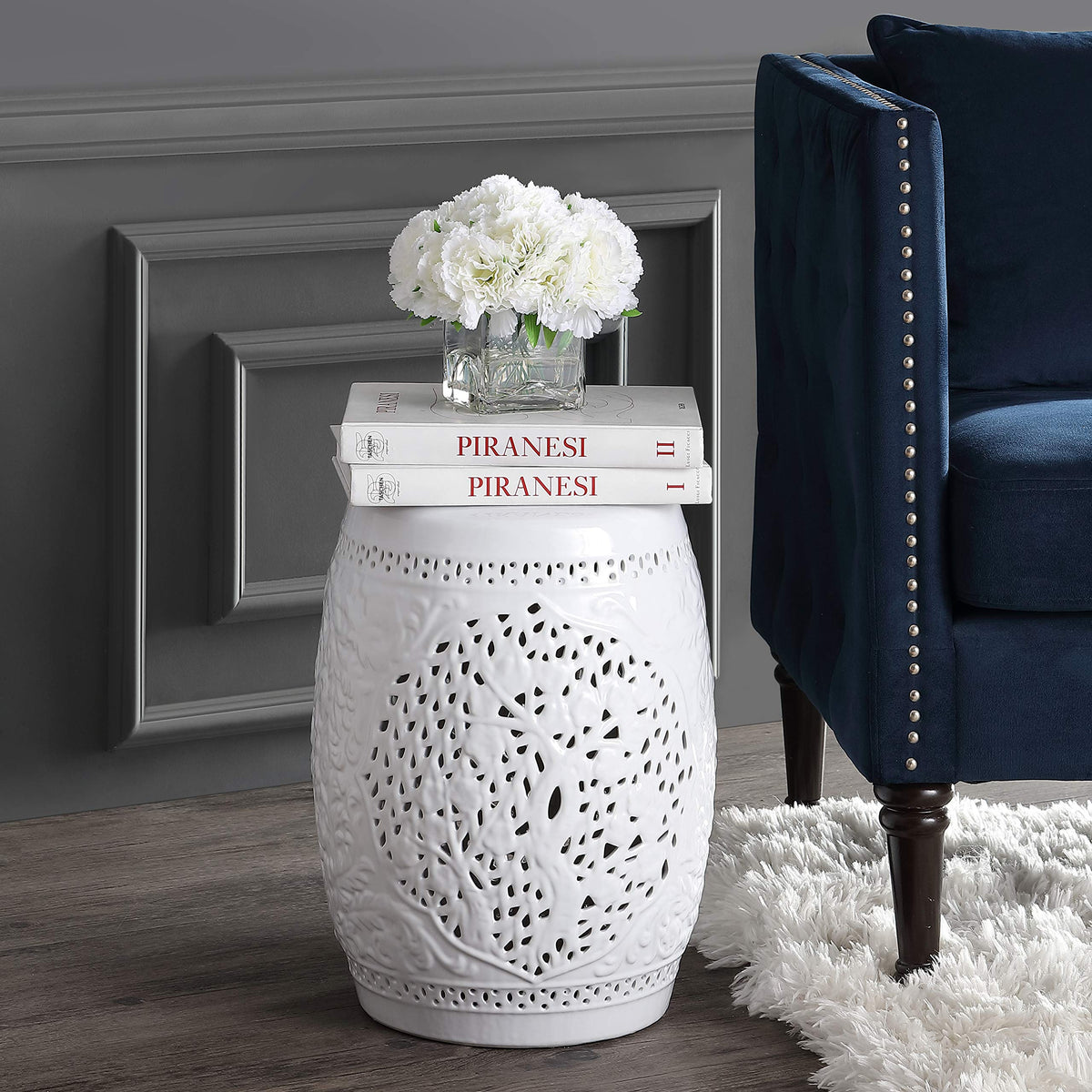 White Ceramic Garden Stool U19084
