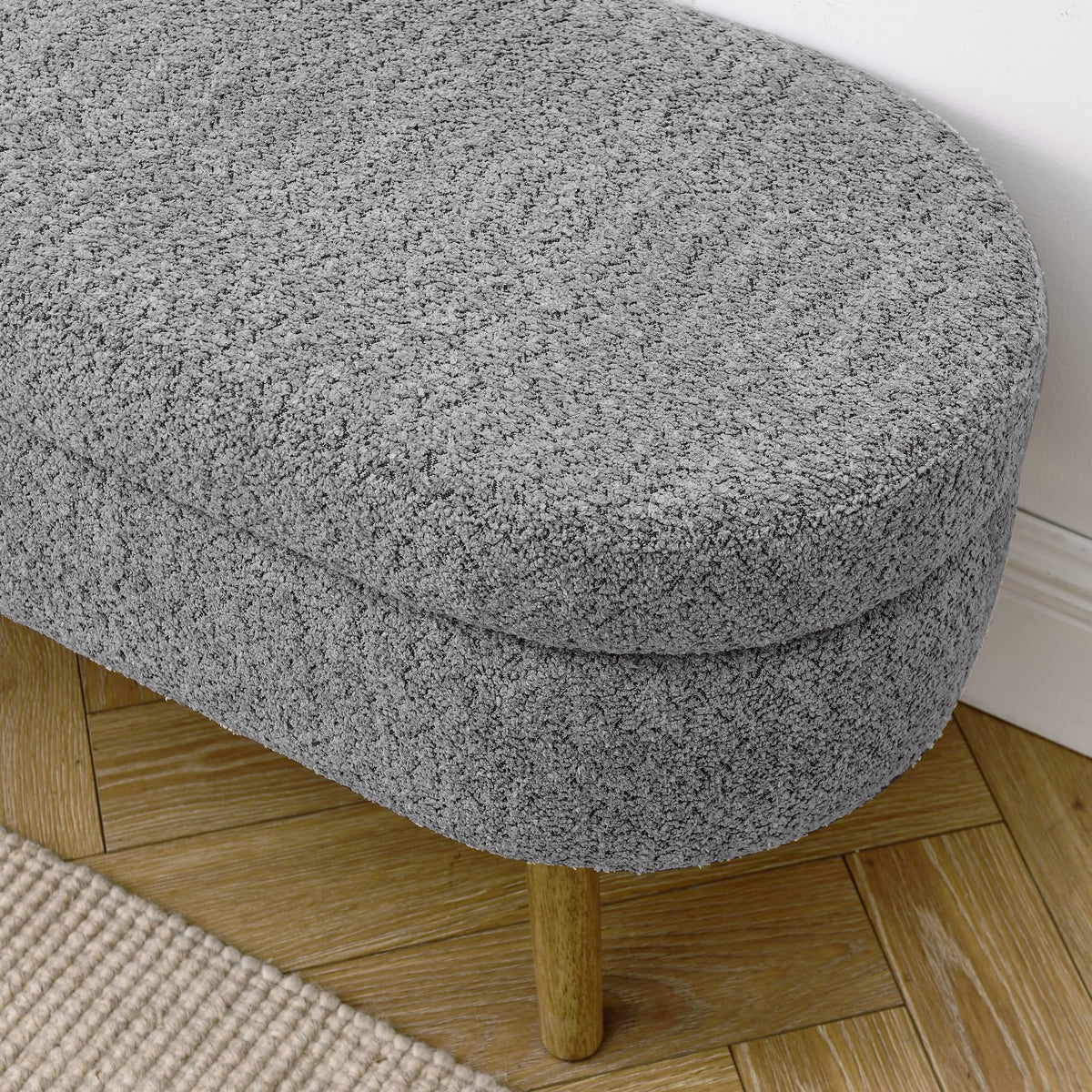 Oval Storage Bench with Rubber Wood Legs Gray Q84507
